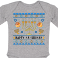 thumbnail image 4 of Inktastic Happy Hanukkah Sweater Style Design with Menorah and Dreidel Boys or Girls Long Sleeve Baby Bodysuit, 4 of 5
