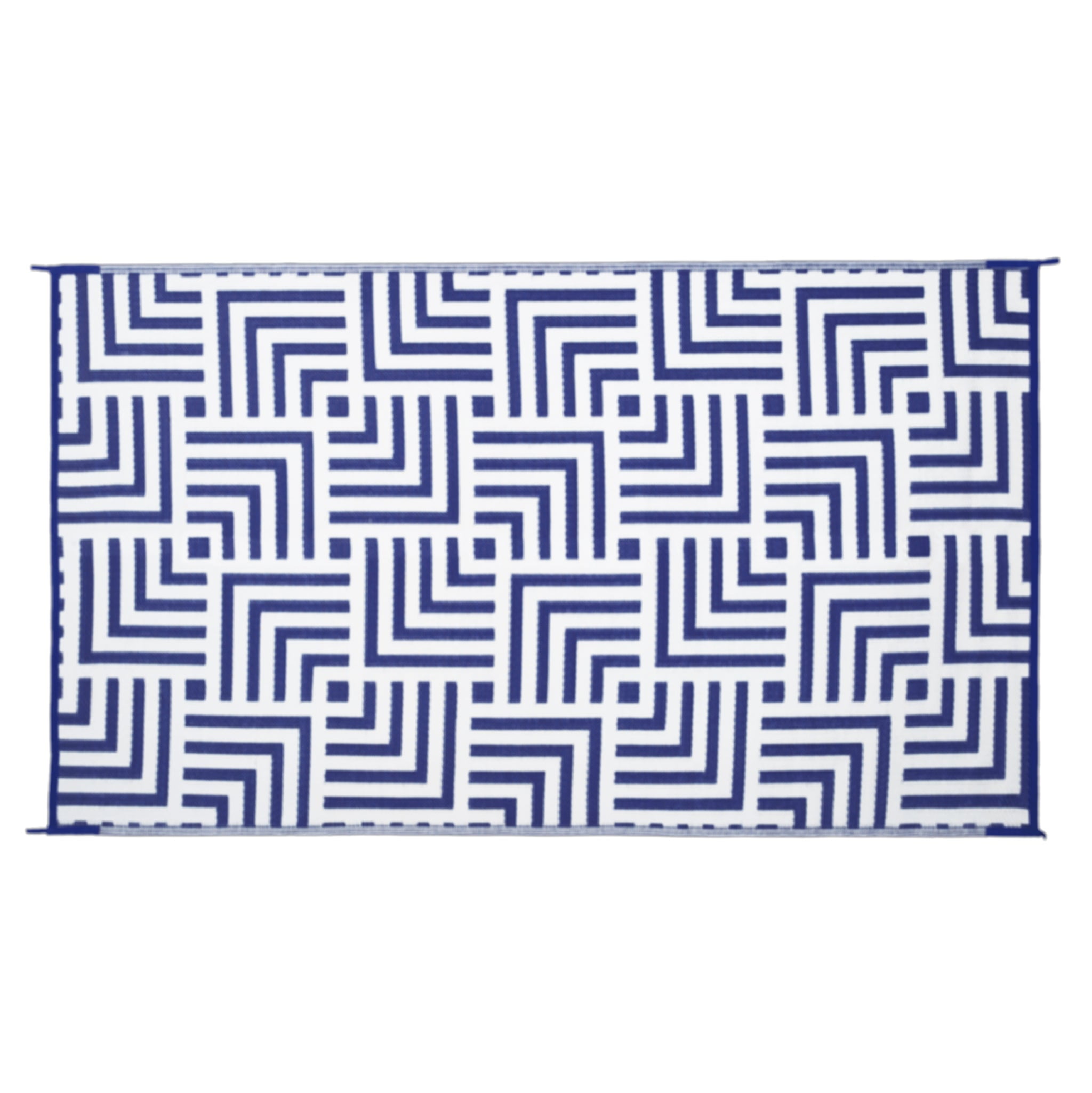 Reversible Mat 5x8 Foot Outdoor Polypropylene Pattern Patio Rug, Navy Blue/Beige