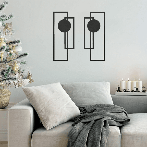 HELLOYOUNG 15.7 inch 2pcs Black Metal Wall Art Set  Wall Decoration Home Decorative Objects Hanging for library/office Perfect Modern Geometric Abstract Wall Sculptures