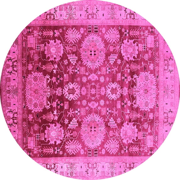 Ahgly Company Indoor Round Oriental Pink Traditional Area Rugs, 5' Round