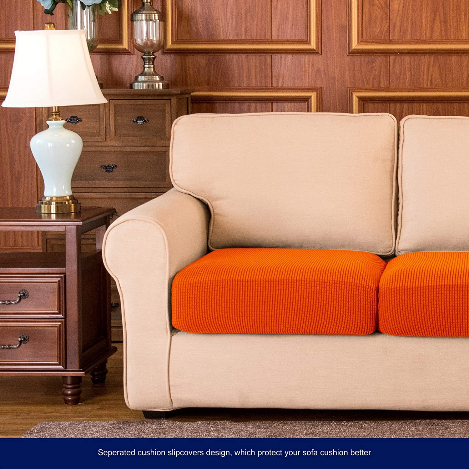 Subrtex Cushion Covers Separate Seat Stretch Textured Grid (3PCS, Orange)
