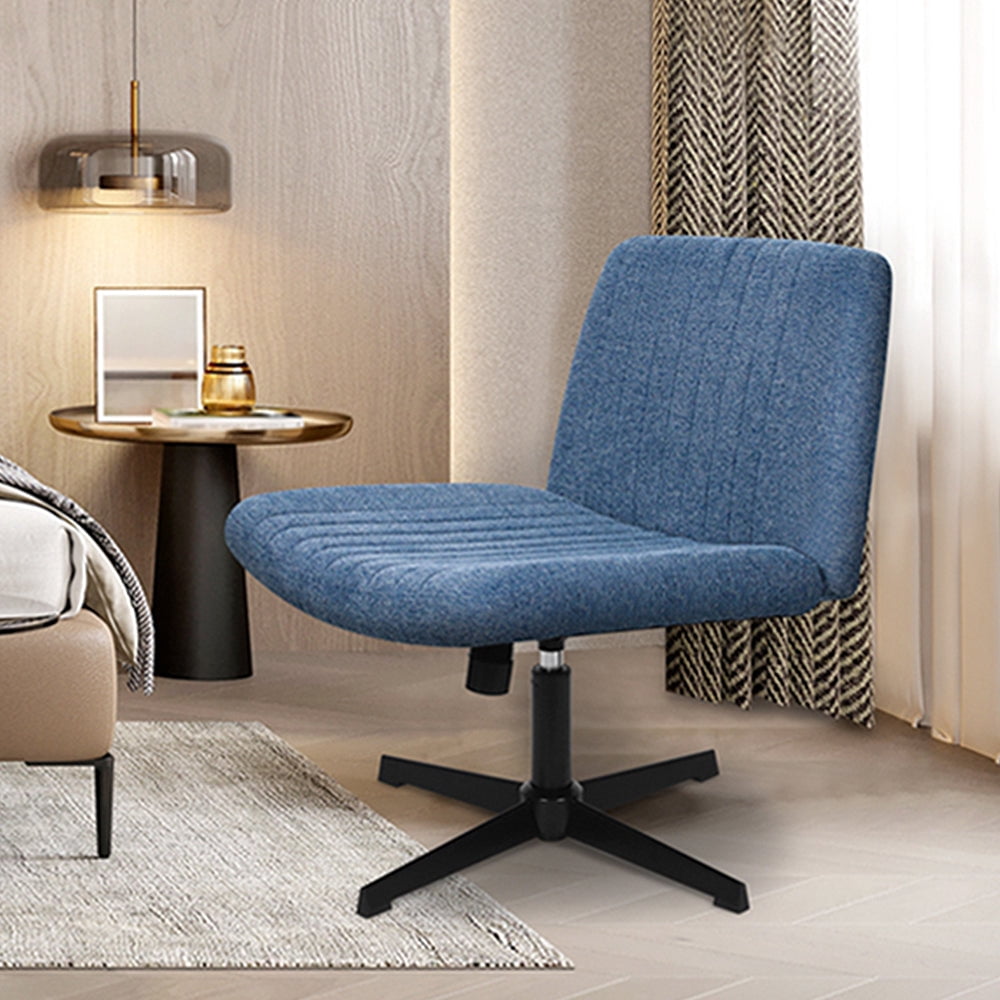 Celtoss Criss Cross Home Office Chair, Armless Swivel Task Computer Chair, in Fabric, Vanity Style, Blue