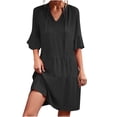 thumbnail image 2 of VKEKIEO Boho Dress For Women Sun Dress V-Neck Short Sleeve Printed Black L, 2 of 4