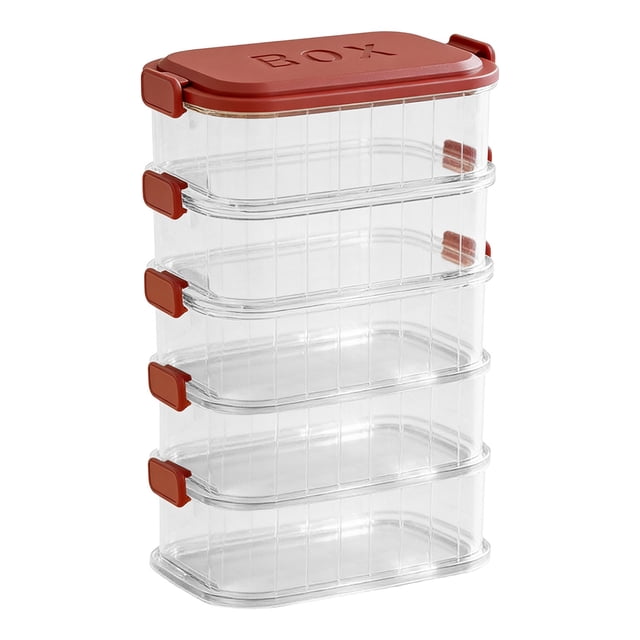 Stackable Spice Storage Box, Multi-layer Sealed Spice Organizer, Travel Spice Containers and Camping Spices Kit, With Clear Compartments for Kitchen Spices,Cereal,Condiments with Lid (Red, 5Layers)