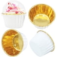 thumbnail image 4 of Cupcake Liners with Dome Lids 100Pack, 3.5Oz Mini Foil Muffin Liners, Disposable Cupcake Tins Cupcake Wrappers for Wedding Birthday Party, with Spoons-White in Gold, 4 of 4