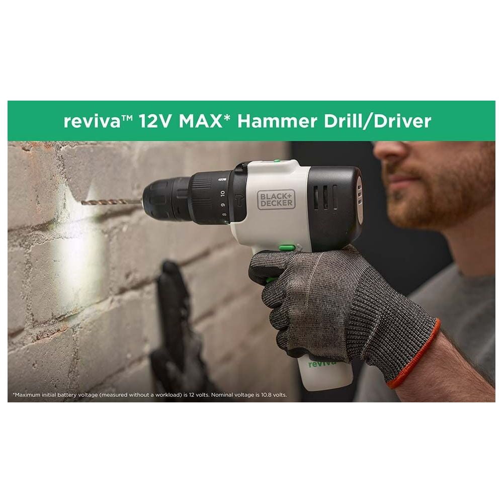 BLACK+DECKER Reviva 12V MAX* Cordless Hammer Drill with Charger and Screwdriver Bit (REVCHD12C)