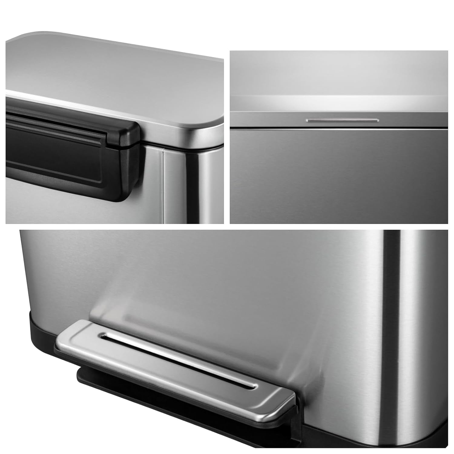 13 Gallon Tall Kitchen Garbage Can, Hands-Free Stainless Steel Trash Can, Soft-Close Step Pedal, Rectangular Smudge Resistant Kitchen Trash Can with Removable Inner Bucket, 17.6"L x 13.4"W x 24.1"H