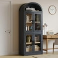thumbnail image 6 of NEILA Arched Bookshelf with Doors - Glass Doors - 15.83 inches deep by 71.4 inches tall rustic ambiance premium wood display cabinet for living room, kitchen and office,Glass Door_Black, 6 of 8