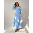 thumbnail image 3 of Blue Womens Off-Shoulder Flare Sleeve Ruffle Peplum Waist Maxi Dress, 3 of 8