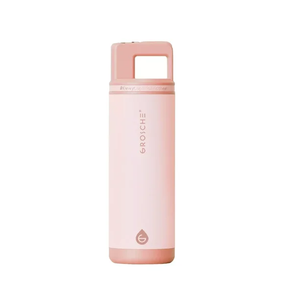 GROSCHE Bouteille d'Eau Isolée ALPINE Flip 'N Sip, Bouteille d'Eau Étanche avec Paille, 20 OZ, Rose Pêche