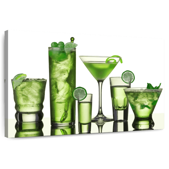 Elephant Stock Green Lime Cocktails Wall Art - Horizontal Canvas Wall Art - Living Room Wall Decor - Food And Drink Canvas - Green And White Decor - 12" x 8"