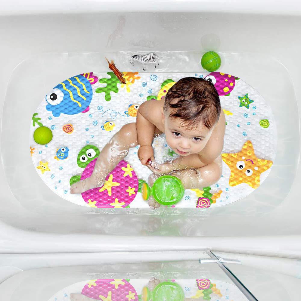 Funny Bathtub Mat Non-Slip for Kids Cartoon Cute Wild Animals Party Bath  Mat for Tub with Suction Cups and Drain Holes Bathroom Soft Shower Mat Anti