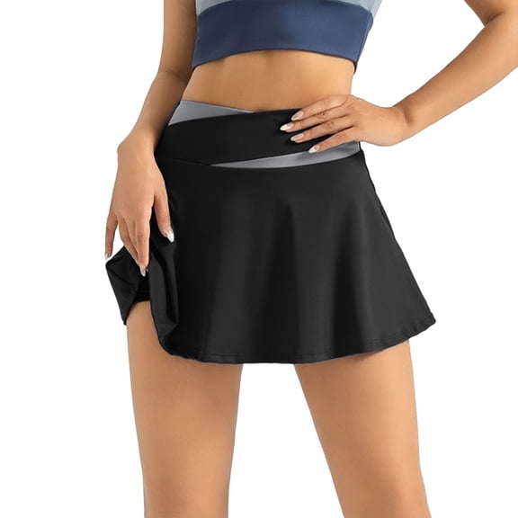 Yuncity Women Skirts Solid Color Low Waist Elastic Mini Belt Pleated Slim Yoga Summer Casual Tennis Sport Outdoor Daily Wear Women's Skirts Size L Black