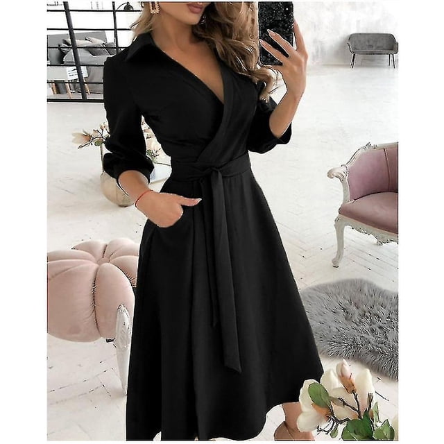 Vestido de verano para mujer, moda Primavera/verano, manga larga, cuello en V, vestido tubo estampado, ropa de mujer