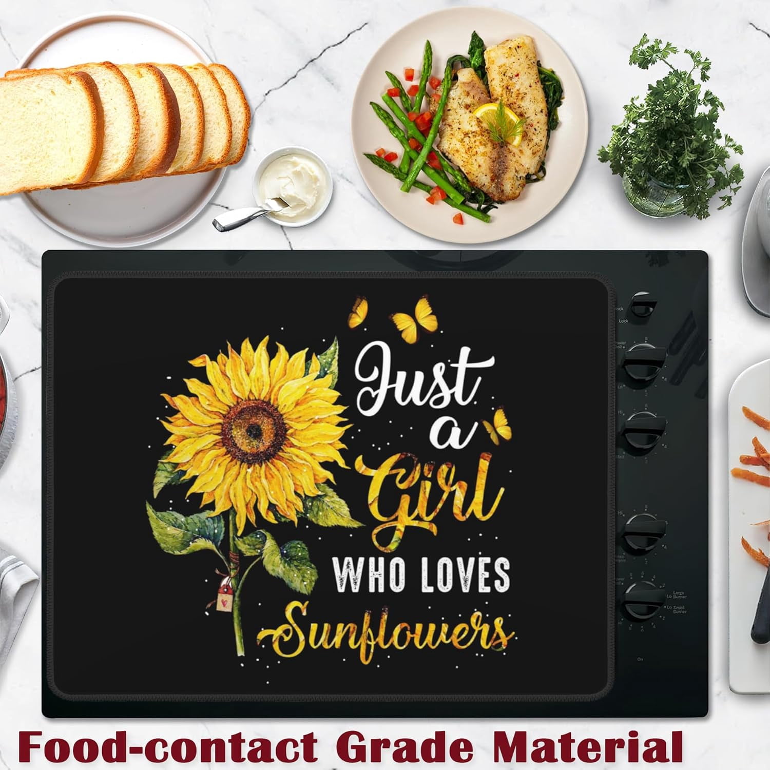 Butterfly and Sunflower Stove Top Cover,Glass Cooktop Heat Resistant Ceramic Stove Top Covers Mat Prevents Scratching Stoves/Counter/Washer Top Protector,28x20 in