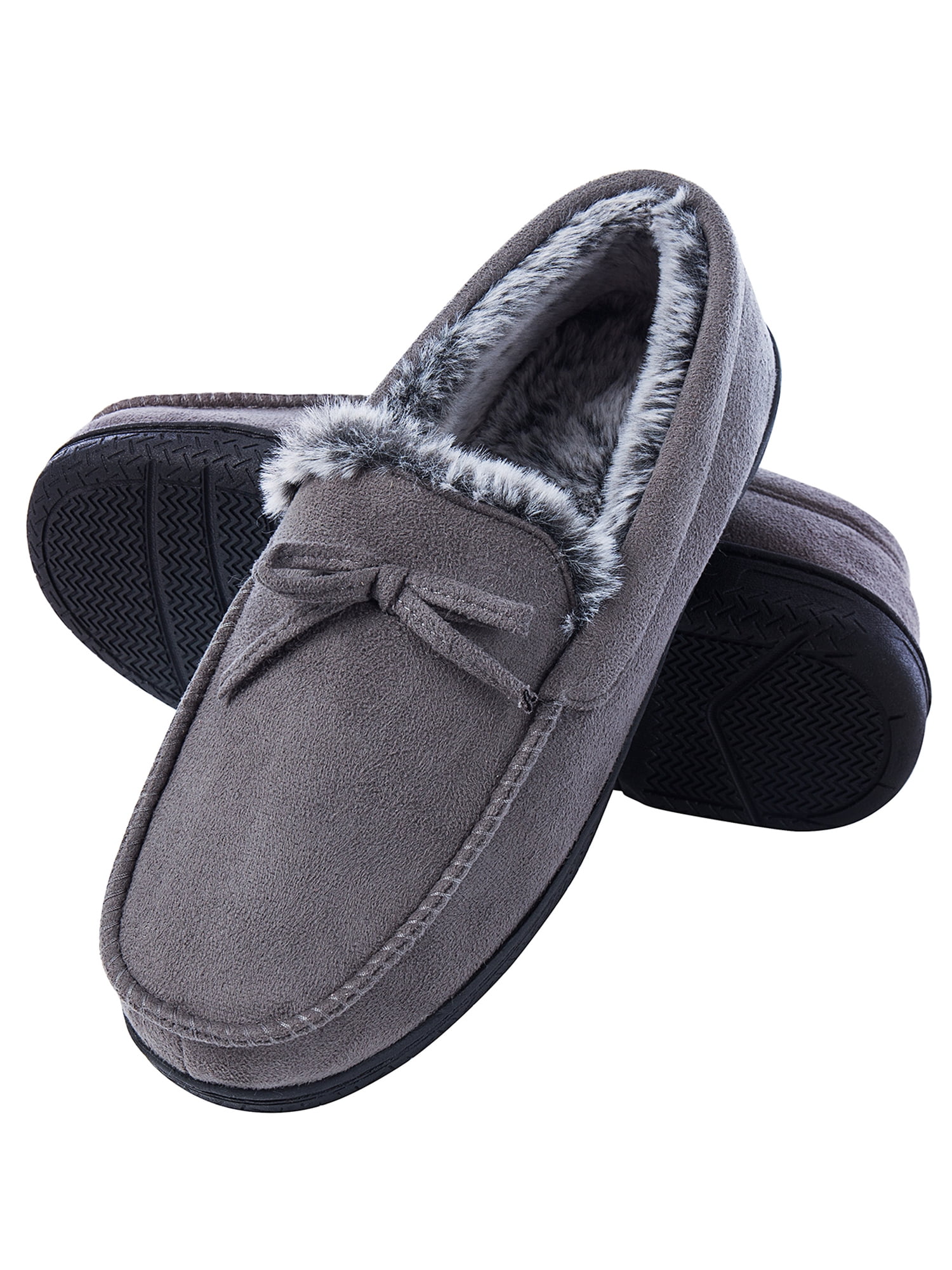Mens Memory Foam Moccasin Slippers Fur 