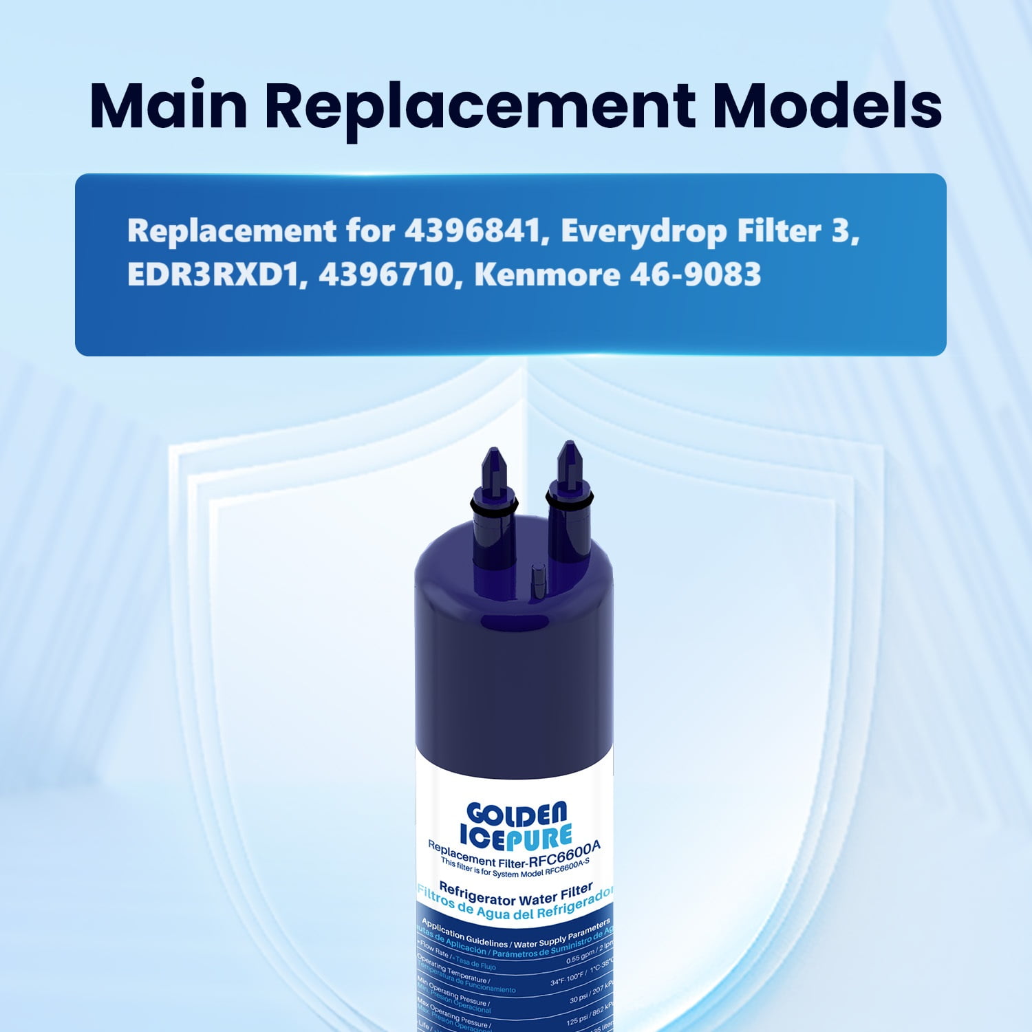 GOLDEN ICEPURE RFC6600A Refrigerator Water Filter Replacement for 4396841, EDR3RXD1, Everydrop® Filter 3, 4396710, Kenmore® 9030, 9083, 46-9083, 46-9030, 4PACK