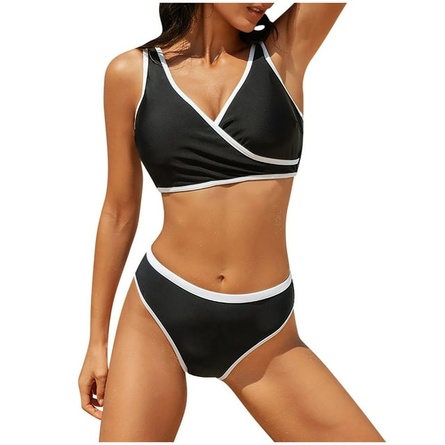 Abcnature Swimming Suits for Women Solid Color Color Conservative Split Swimsuit Set with Color Blocking Women's Two-Piece Swimsuits