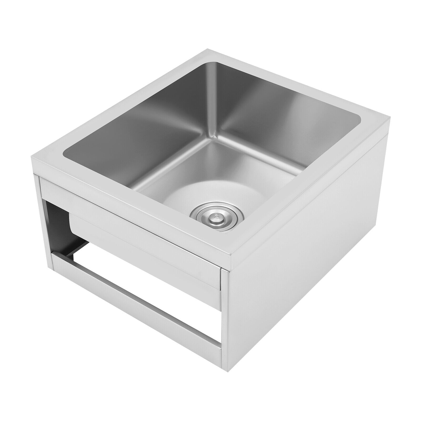 Single Bowl Commercial Sink, Restaurant Kitchen Sink Silver 304 Stainless Steel Free Standing Utility Sink
