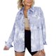 thumbnail image 1 of Camisa de mujer Tie Dye Cuello vuelto Manga larga Botón de una sola fila Ropa de abrigo informal suelta Azul claro M, 1 of 5