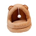 thumbnail image 4 of Lindo nido para gatos semicerrado, cama para gatos, casa suave con pelota de juego, sofá cama cálido para mascotas, cama para dormir para perros peque marrón, 4 of 8