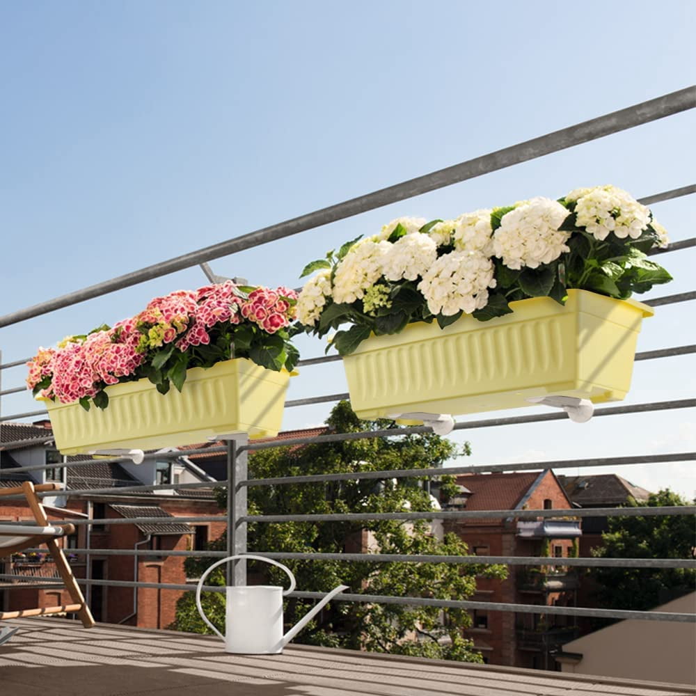 6 Pack Window Box Planter 17 Inch Vegetable Flower Plastic Planters with Tray Rectangular Indoor Outdoor Flower Pots for Windowsill Patio Porch Garden