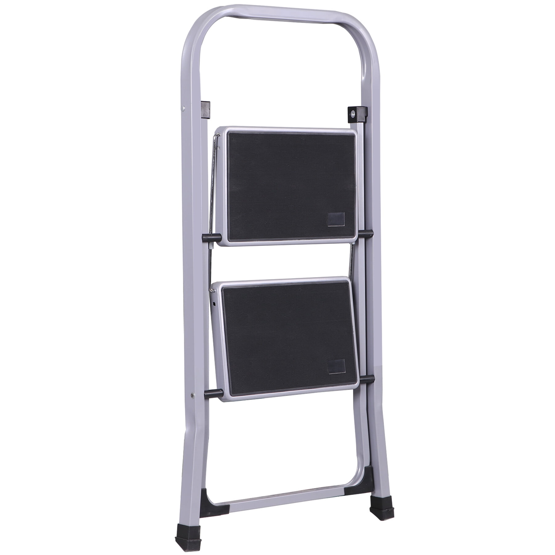 HomGarden 2-Step Foldable Ladder Non-Slip Steel Step Stool W/Handgrip & Wide Pedal Max350 lbs Gray