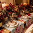 thumbnail image 2 of Rdsfhsp Table Runner, Merry Christmas Hot Coco Biscuit Red Check Pine Needles Winter Green Stripe Cotton and Linen Dresser Scarf Table Runner for Kitchen Dinner Table, 13x72 Inch, 2 of 5