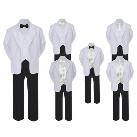 

5-7pc Formal Black White Suit Set Ivory Bow Necktie Vest Boy Baby Sm-20 Teen