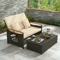 thumbnail image 5 of Costway Patio Rattan Daybed Set with Cushioned Loveseat & Storage Ottoman for Porch Beige + Mix Brown, 5 of 10