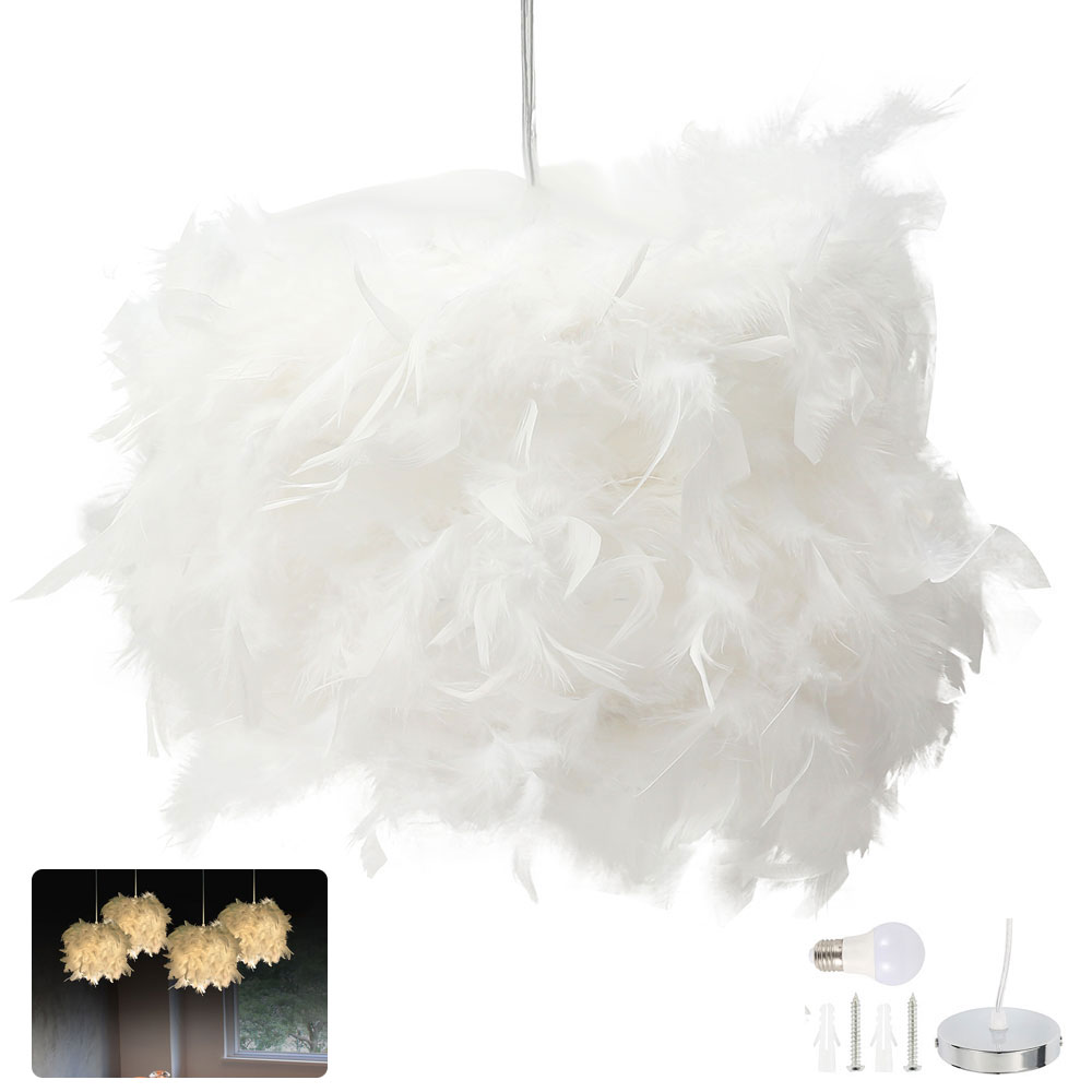 THREN Feather Light Shade Adjustable Round Feather Chandelier Ceiling Pendant Light Fluffy Lamp Lightshade for Table Lamp Floor Lamp Bedroom Living Room Wedding Party Decoration 30cm (White) - image 5 of 10