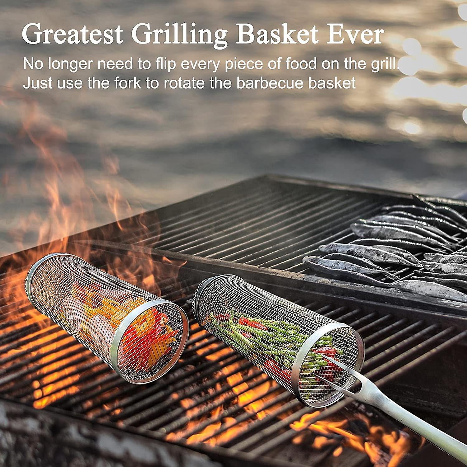 Stainless Steel BBQ Vegetable Grilling Basket Cylindrical Mesh Grill Accessory Walmart