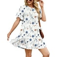 thumbnail image 6 of SHIBEVER Boho Dresses for Women Summer Short Sleeve Shirt Dress Casual Crewneck Ruffle Hem Swimming Skirts Loose Mini Dresses, 6 of 9