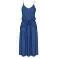 thumbnail image 4 of Efsteb Cocktail Dresses For Women Spaghetti Strap V-Neck Drawstring Waist Midi Dress Solid Color Casual Summer Dress with Side Pockets (Blue,XXL), 4 of 4