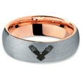 thumbnail image 2 of Tungsten Flying Eagle Band Ring 7mm Men Women Comfort Fit 18k Rose Gold Dome Brushed Gray Polished, 2 of 4