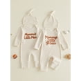 thumbnail image 3 of BemeyourBBs Newborn Baby Boys Spring Fall Winter Clothes Baby Boy Mommys Little Prince Mama's Little Man Outfit Waffle Knit Romper Letter Embroidery Long Sleeve One Piece Jumpsuit and Hat Set, 3 of 9