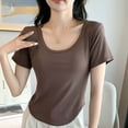 thumbnail image 4 of JGGSPWM Women's Summer Solid Color Basic Crop Tops Stretchy Breathable Comfortable Casual Scoop Neck Cap Sleeve Shirt Brown M, 4 of 4