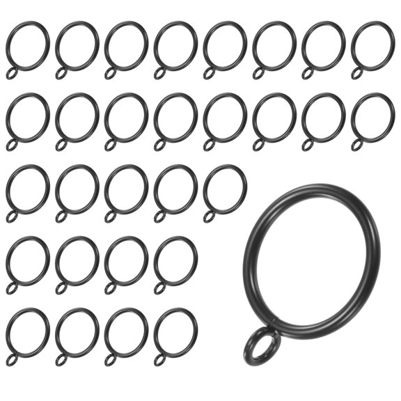 Uxcell 30-Pack Black Curtain Rings with Eyelet, Rustproof Metal Rings for Curtain Rods, 1.25 Inch Interior Diameter