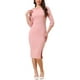 thumbnail image 1 of Vestido de Sheath para mujer INSPIRE CHIC, cuello barco, mangas 3/4, dobladillo dividido, vestido midi para trabajar, rosa, XL, 1 of 5