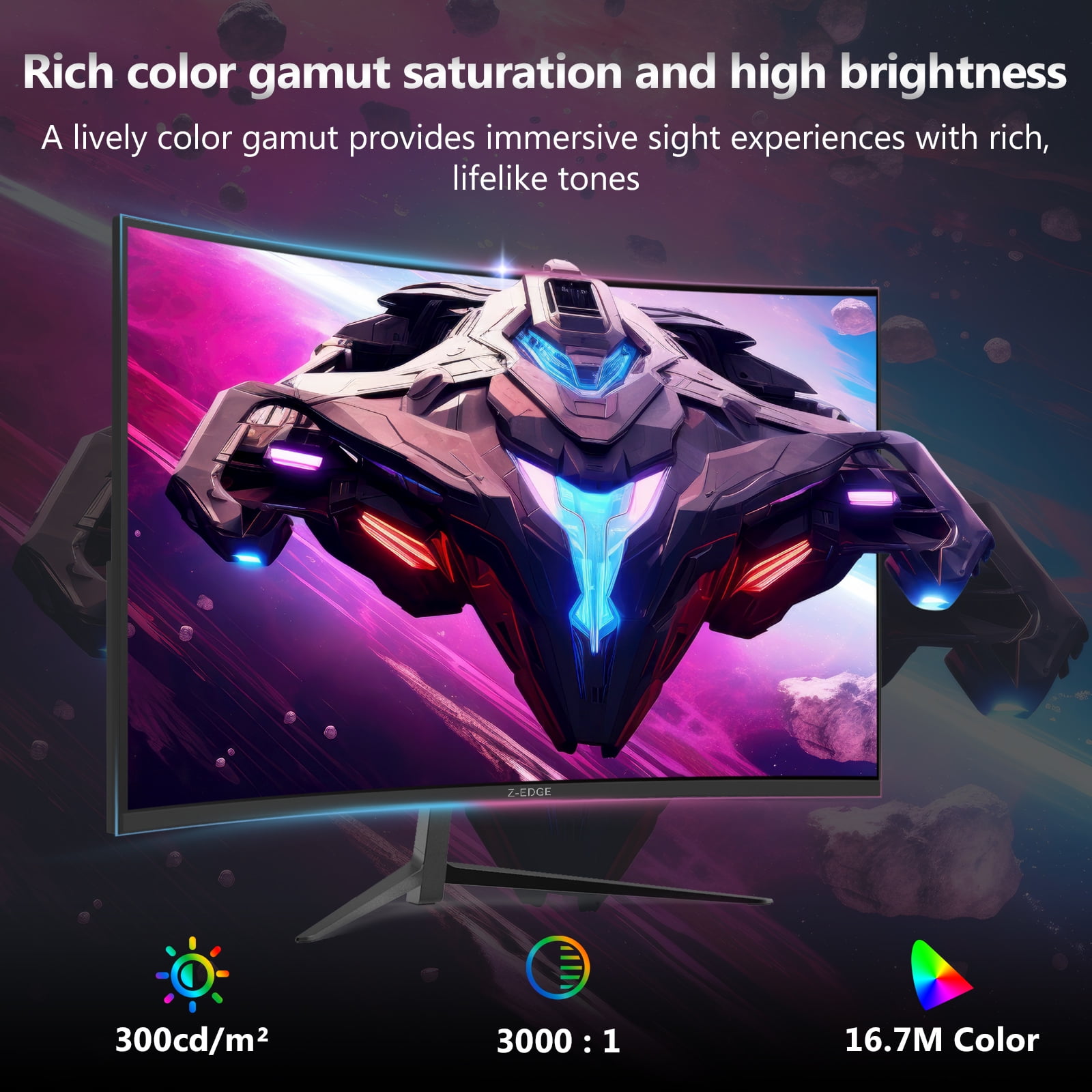 Z-EDGE 24 Inch 200Hz Curved Gaming Monitor, FHD 1080P VA Display, 1ms MPRT, AMD FreeSync, HDR Support, VESA Mount Compatible