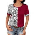 thumbnail image 1 of WEAIXIMIUNG Chemises à Manches Longues pour Femmes Travail T-Shirts à Manches Courtes Mode Col Rond Hauts Imprimé Léopard Blouses Décontractées, 1 of 9