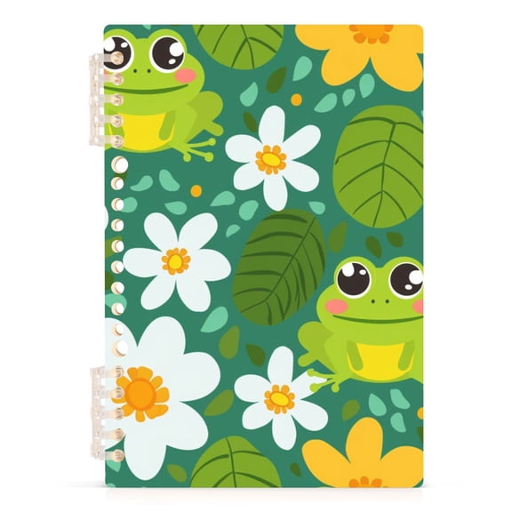 Cute Frog Leaf Flower Notebooks 1-subject Journal 60 Sheets A5 College Ruled Paper Detachable Ring 8.3"x5.7"