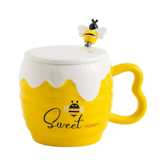 HAOMONZEN Creative Ceramic Cup with Cover Cartoon Cute Bee Mug Office Coffee Cup Practical Advertising Gift Cup Motivational for Snack Bathroom Deals of the Week