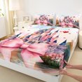 thumbnail image 3 of Homewish Kids Princess Castle Queen Sheet Sets, Pink Watercolor Bowknot Flat Sheet, Oil Printing Queen Fitted Sheet, Ultra Soft Bedroom Decor, 4-Piece, 3 of 7