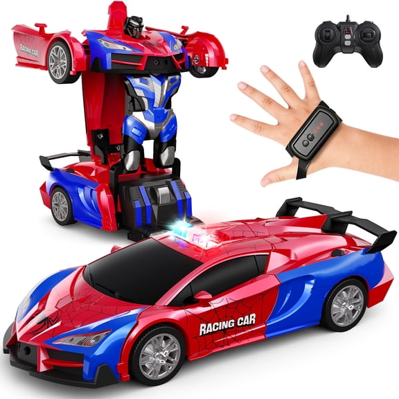 Tecnock Remote Control Car with LED Lights, Gesture Sensing Transform RC Cars for Kids, One Button Transformation Robot Toy Gift for Boys, Girls