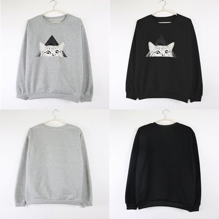 Casual Femmes Automne Geometrique Chat Imprimer Sweats Couleur Unie O Cou A Manches Longues Pull Top Sweatshirt Walmart Canada