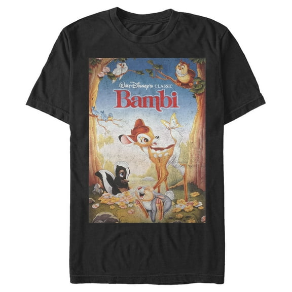 Men's Bambi Movie Cover Title Poster Graphic Tee Black X Large