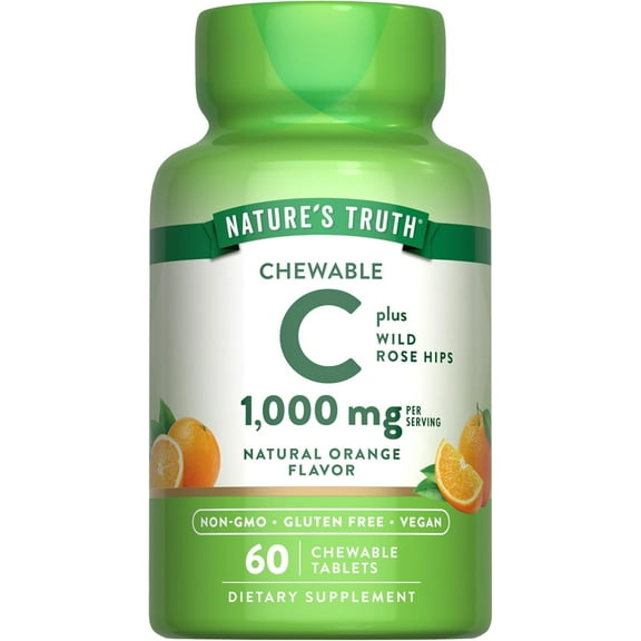 Chewable Vitamin C with Rose Hips | 1000 mg | 60 Tablets | by Nature's Truth