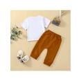 thumbnail image 3 of Qmyliery Baby Boys Summer Clothes Letter Print Short Sleeve T-shirt Tops with Stretch Casual Drawstring Pants Set, 3 of 9