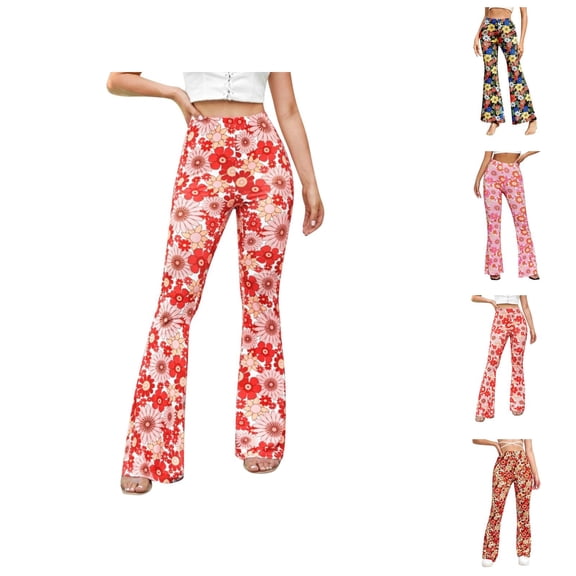 Women's Casual Sports Comfortable Floral Print Flared Trousers – High Waisted Bootcut Wide-Leg Yoga Pants, Bell Bottom Palazzo Workout Pants